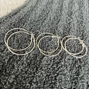 Elegant Silver Hoop Earrings Set